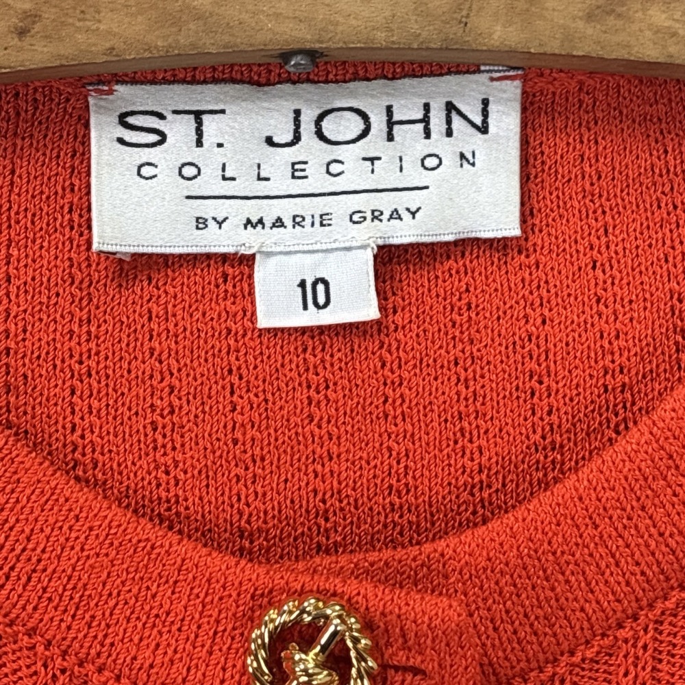 St. John Collection By Marie Gray Orange Knit Jacket Blazer Gold Buttons Luxe - Picture 6 of 13